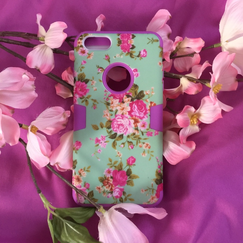 Protective Purple/Green Floral iPhone 6 Plus Case